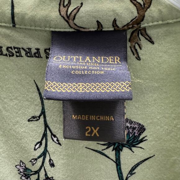Outlander Womens Floral Woven Button-Up Shirt Blouse Green Print Fraser 2X - Picture 5 of 5